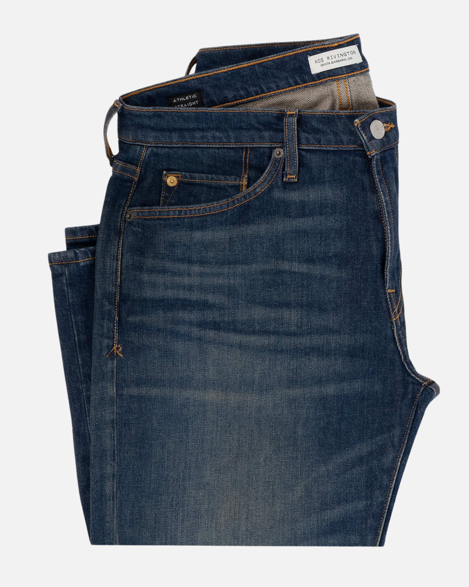 Ace Rivington - Men's Folded Athletic Straight Denim Jeans - Dirty Vintage Fabric from Italy.