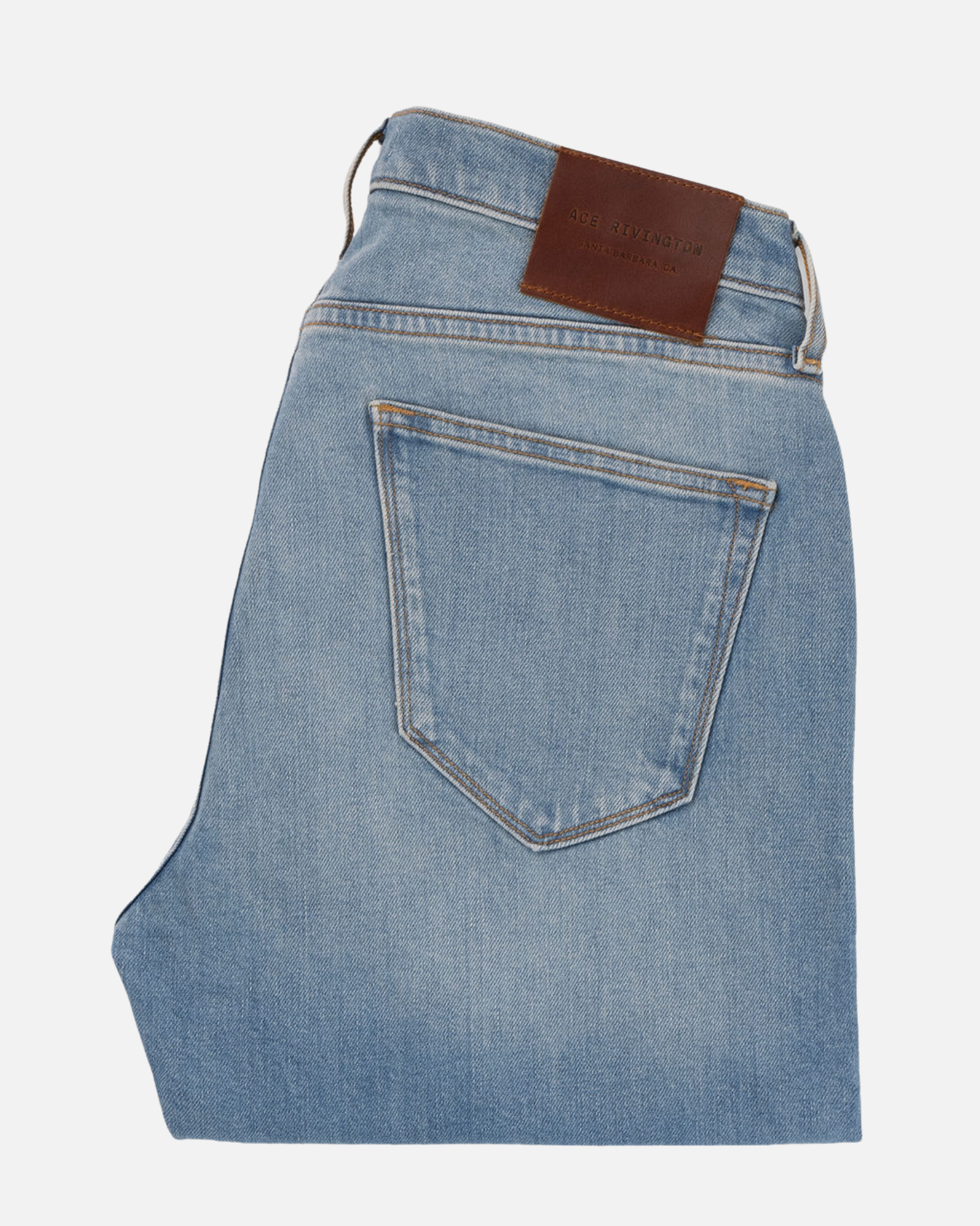 Folded Ace Rivington Men's Light Vintage Athletic Straight-Leg Denim Jeans with Back Pocket Details.