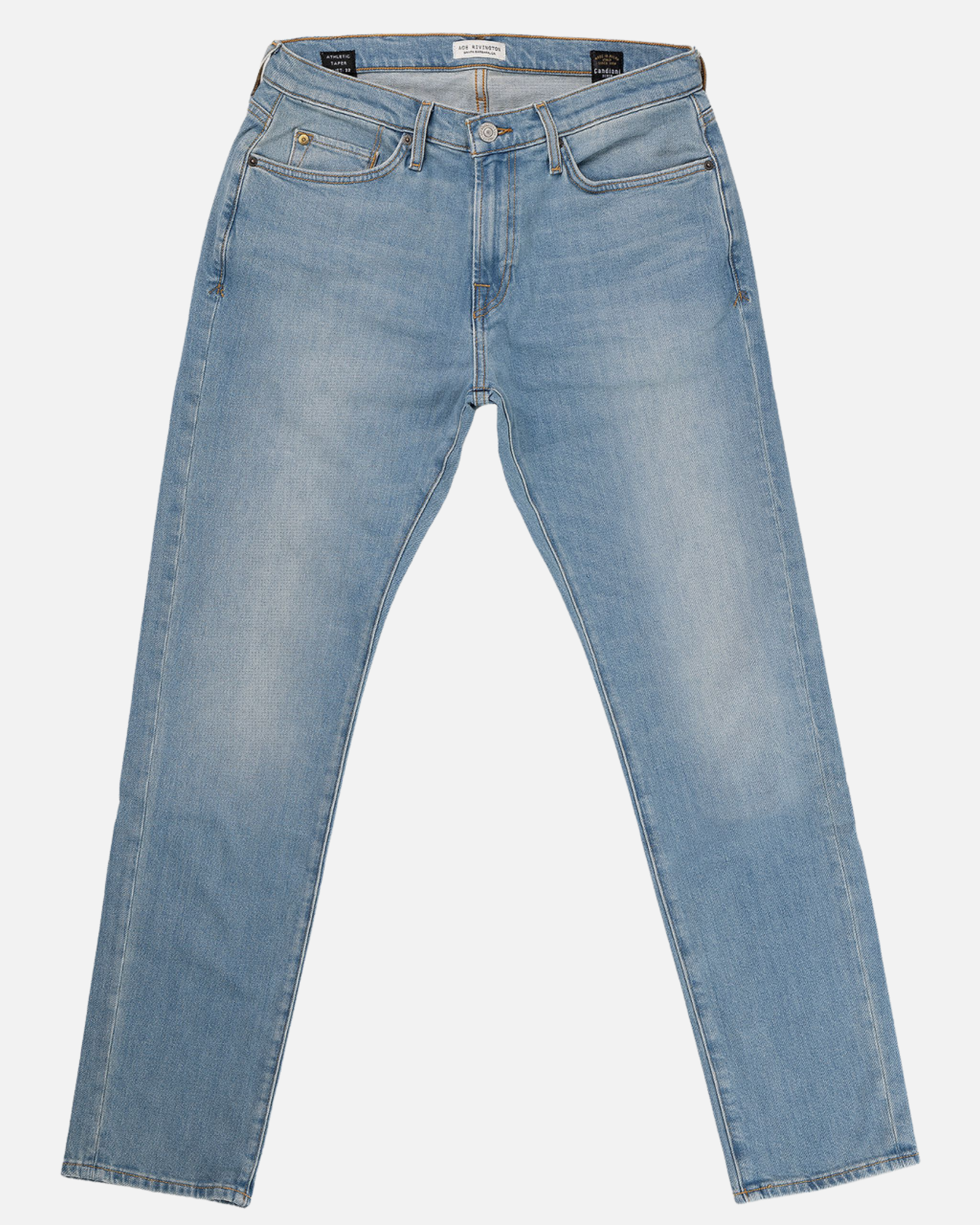 Athletic Taper Denim Jeans - Light Vintage with a classic five-pocket design, laid flat on a white background.