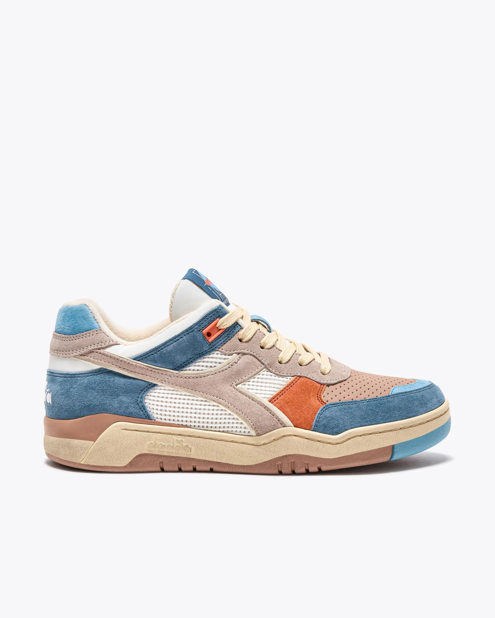Diadora B.560 USED - Tourney Italia shoe full right side profile view showcasing multicolor suede and mesh upper, rubber outsole, and retro design details.
