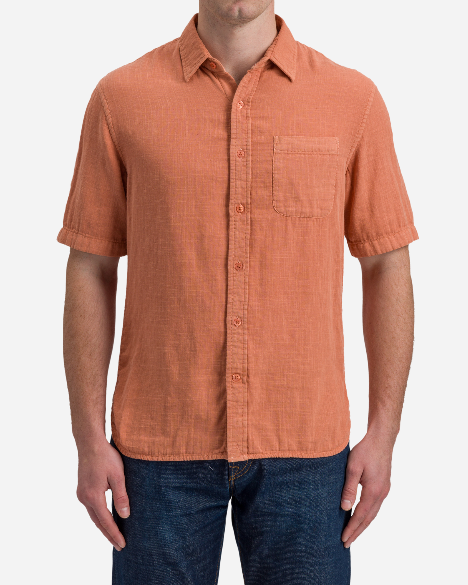 Double Gauze - Short Sleeve Tailored - Pigment Washed Coral