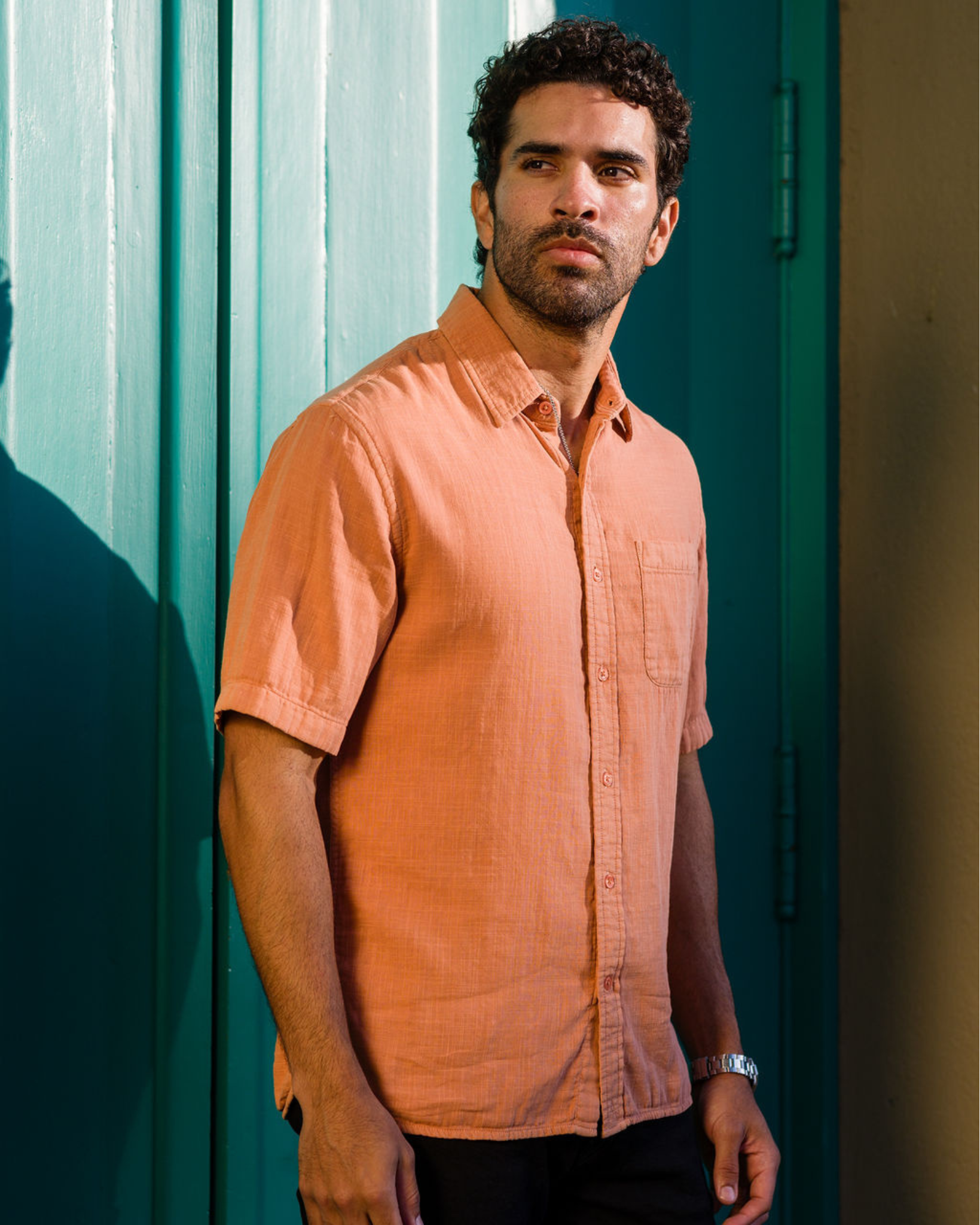 Double Gauze - Short Sleeve Tailored - Pigment Washed Coral