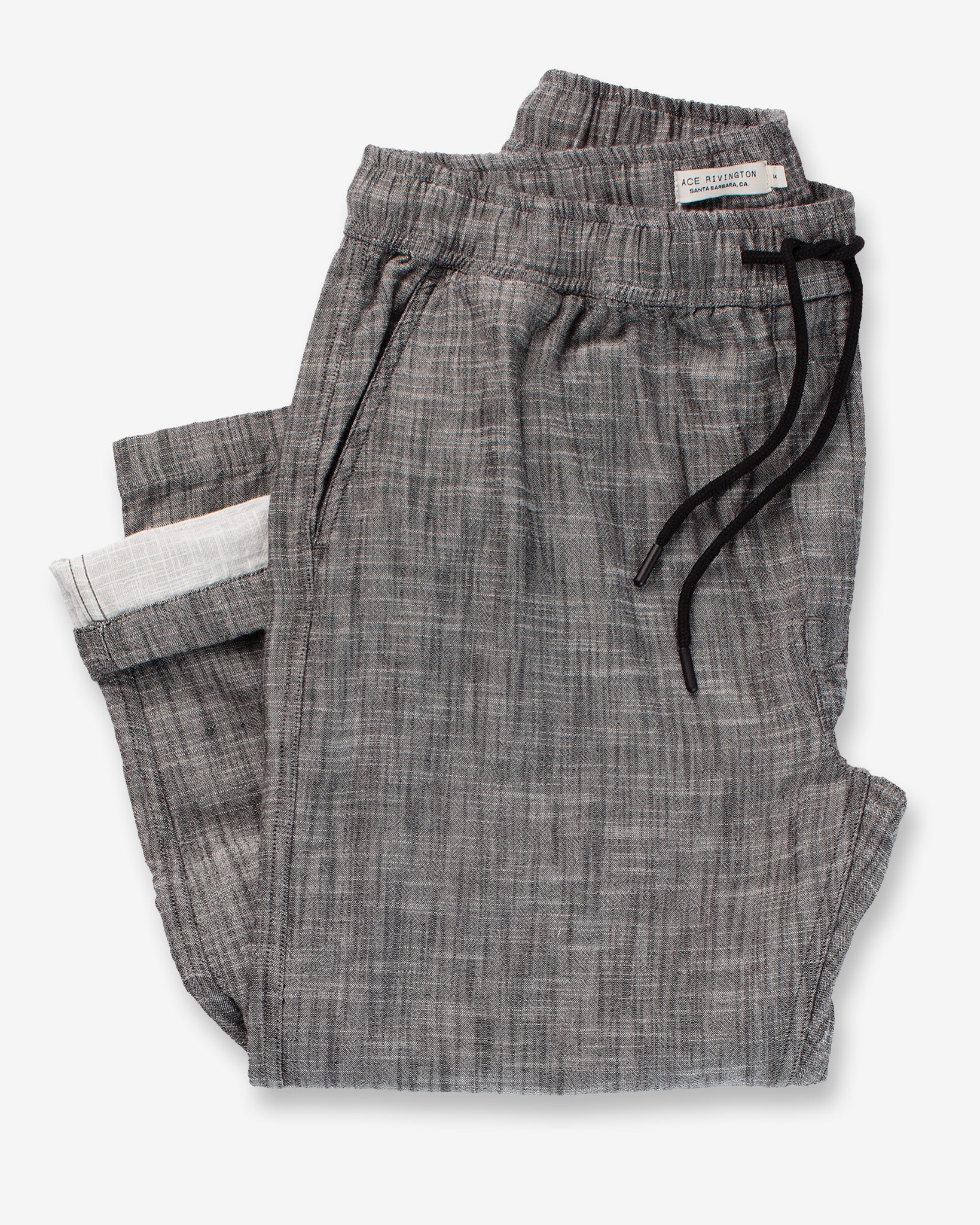 Double Gauze - Resort Pant - Black full front view flat lay showing the relaxed silhouette, soft gauze weave, and casual drawstring waistband with functional pockets.