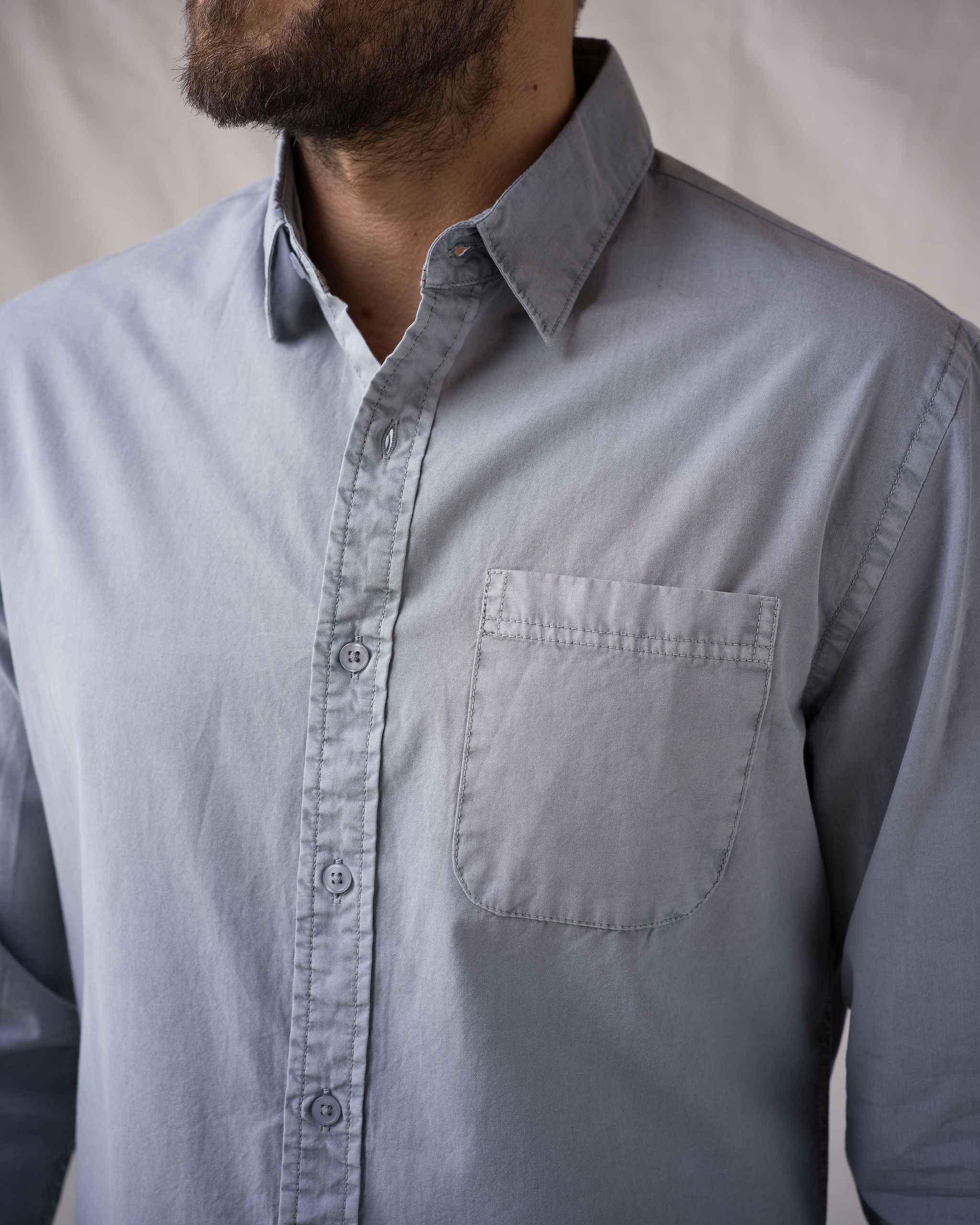 L/S Tailored Shirt - Compact Poplin - Slate Vintage