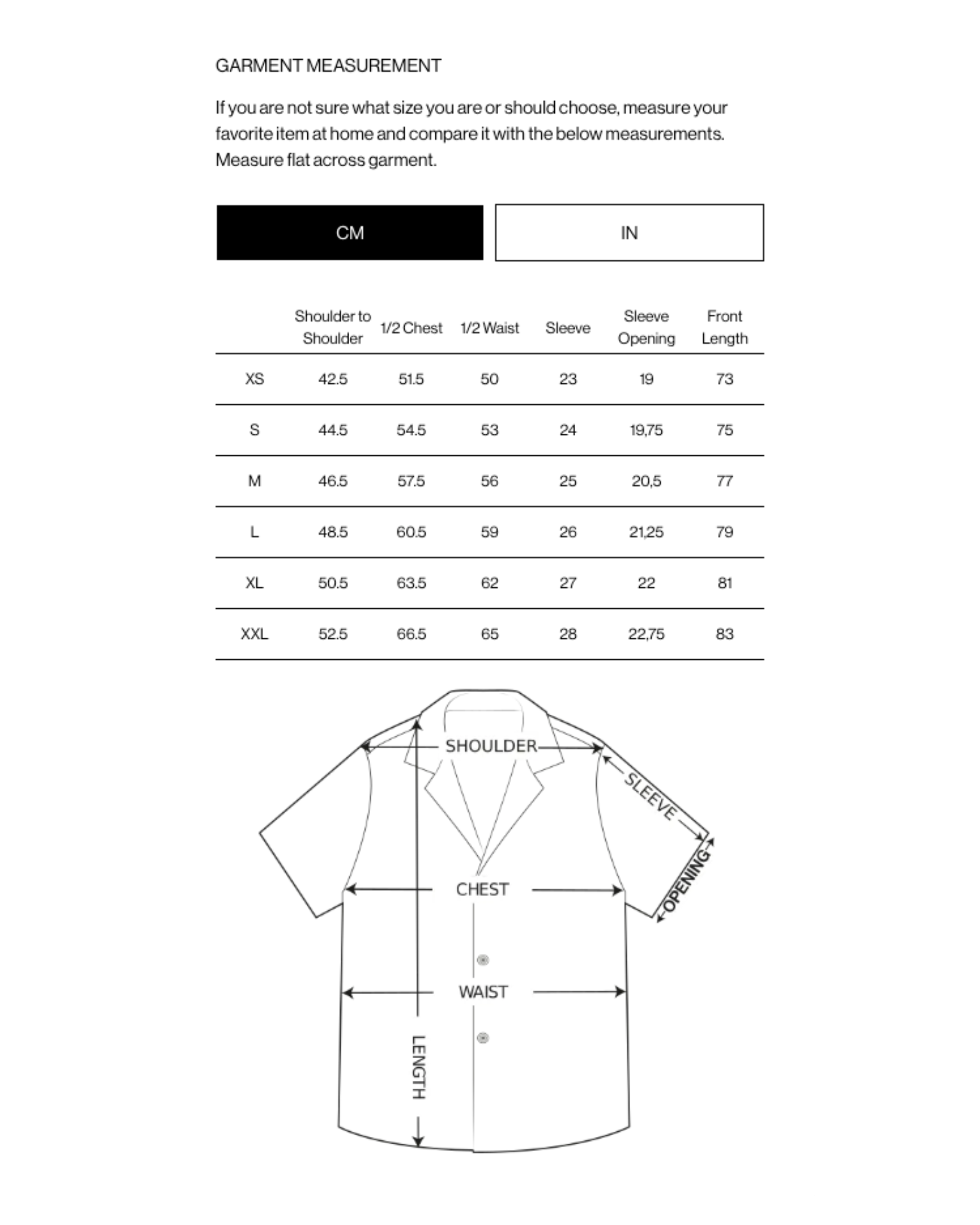 Garment Measurement for OAS Waffle - Cuba Shirt - Ecru