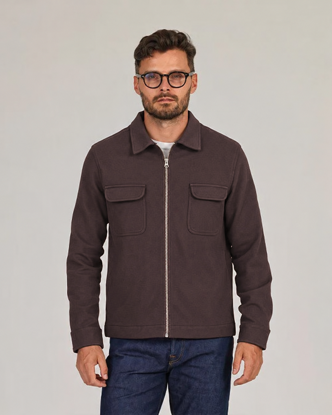 Diagonal Zip Up Jacket - Espresso