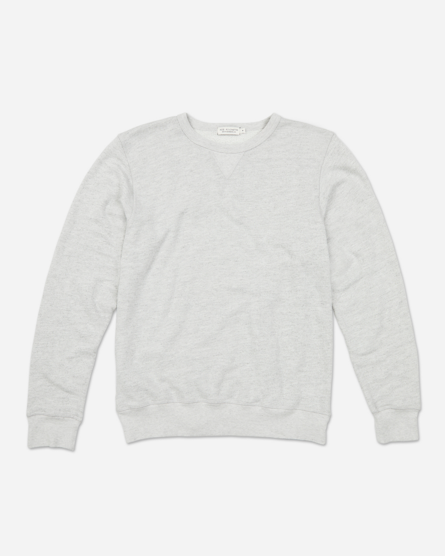 front of fully extended off white grey homespun french terry crew neck sweatshirt with white accent stitching
