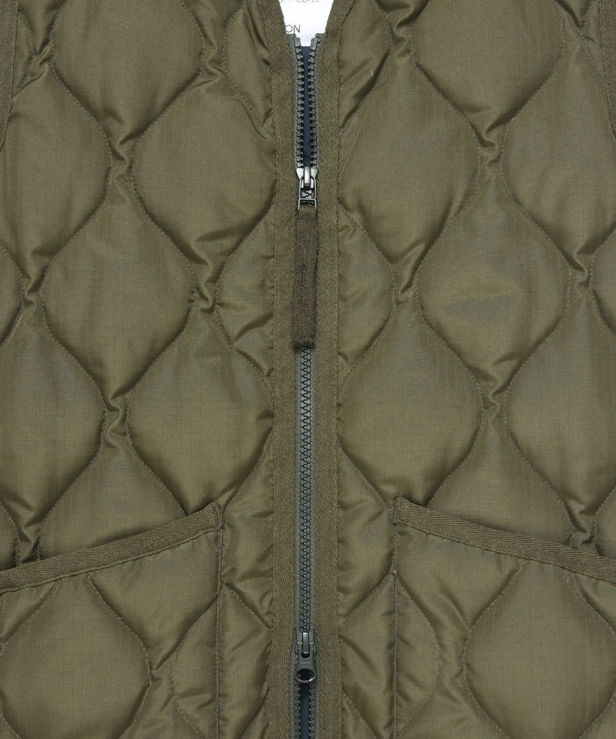 Military Zip V-Neck Down Vest - Dark Olive