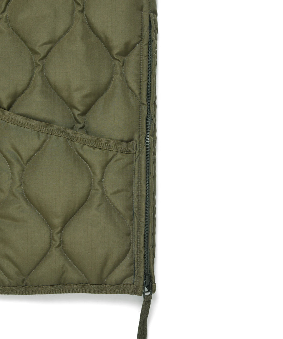 Military Zip V-Neck Down Vest - Dark Olive