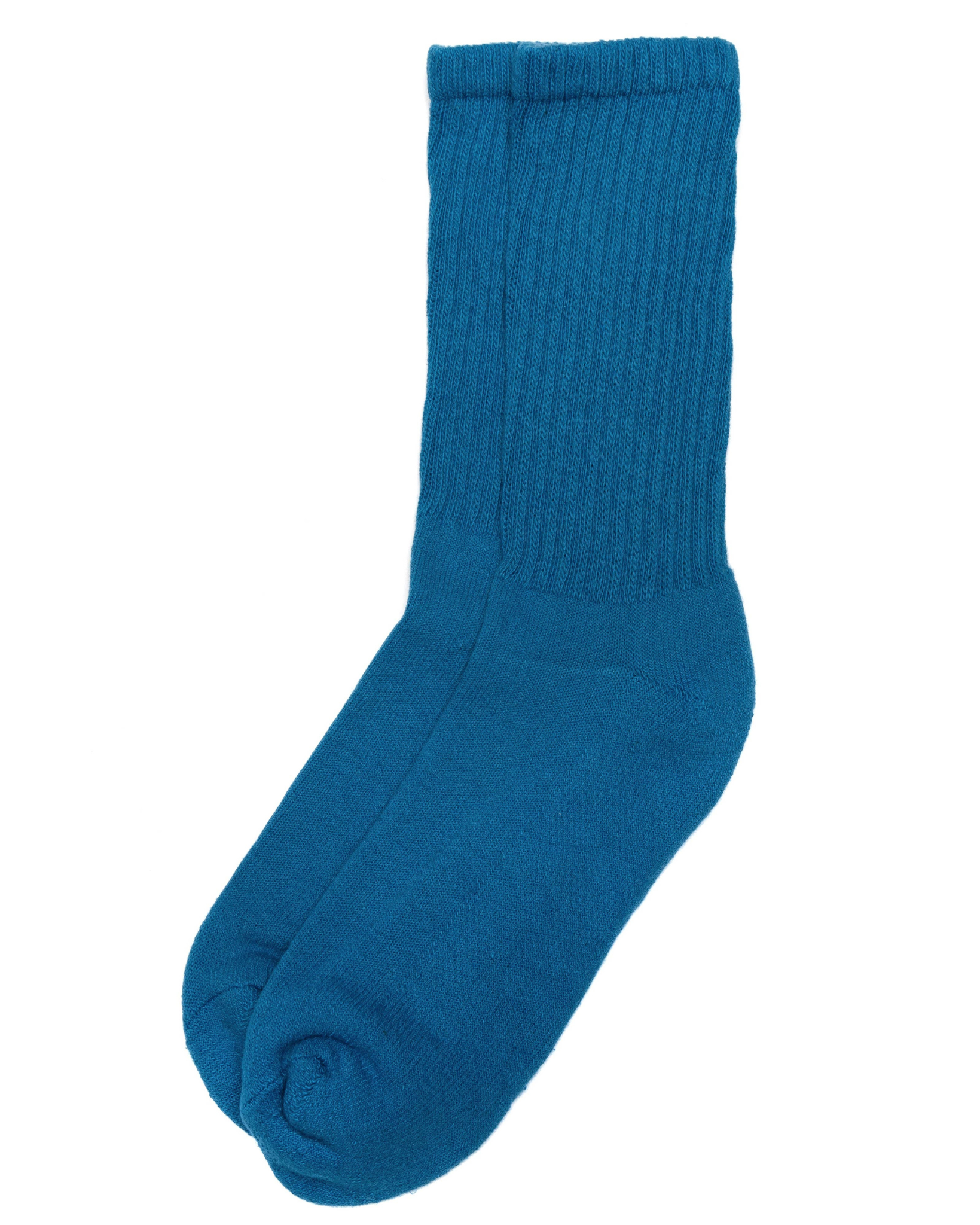 The Solids - Cobalt rich blue top-down view of ribbed socks with classic shaping on a white background.
