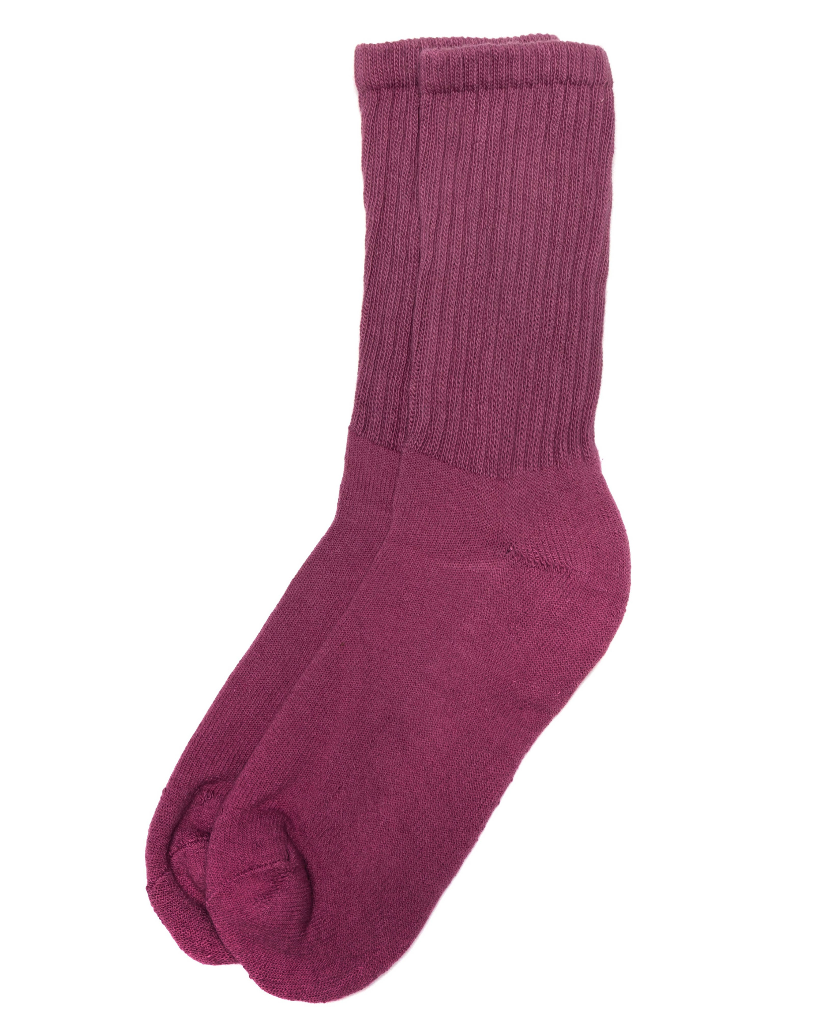 The Solids - Plum purple top-down view of ribbed socks in a warm, saturated hue on a white background.