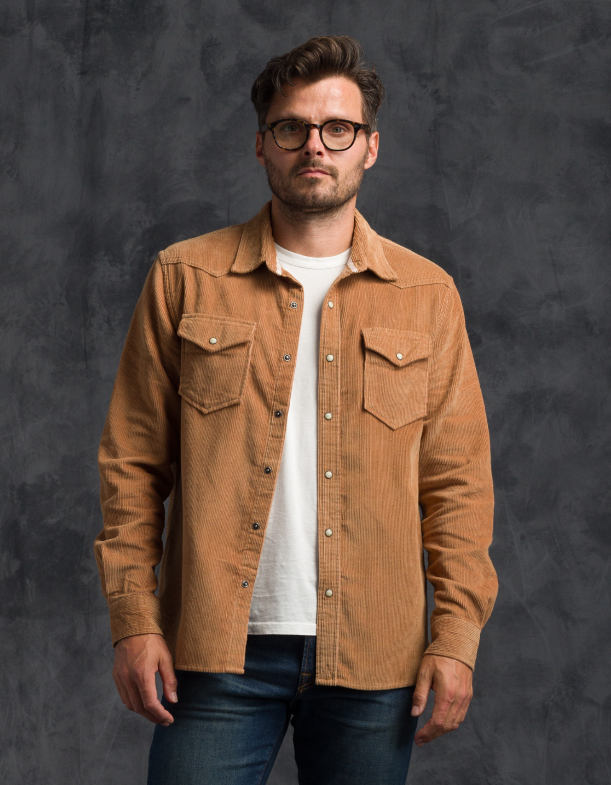 Corduroy Western Shirt - Saddle Brown