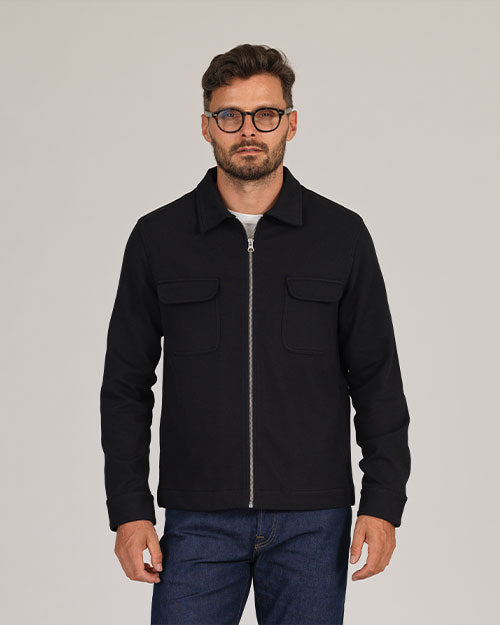 Diagonal Zip Up Jacket - Black