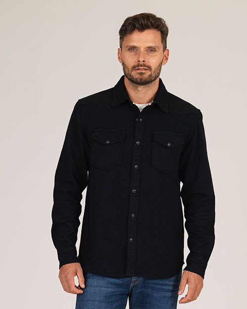 Flannel - Western Shirt - Black Brushed Twill