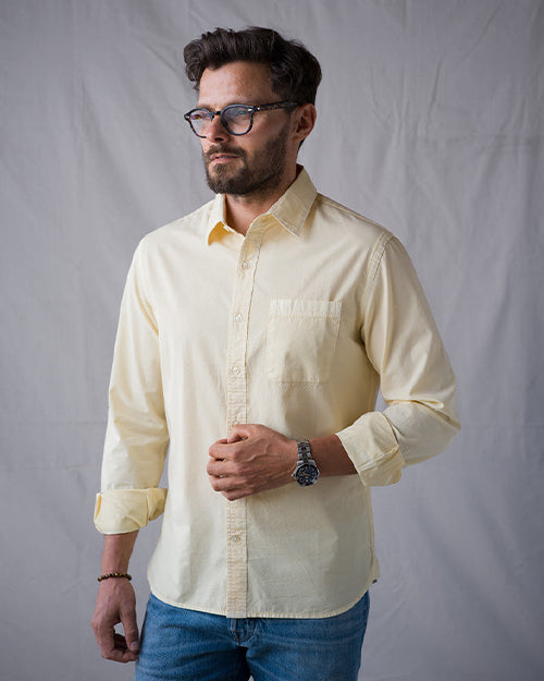 L/S Tailored Shirt - Compact Poplin - Parchment Vintage