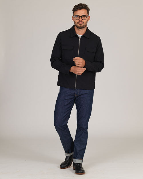 Diagonal Zip Up Jacket - Black