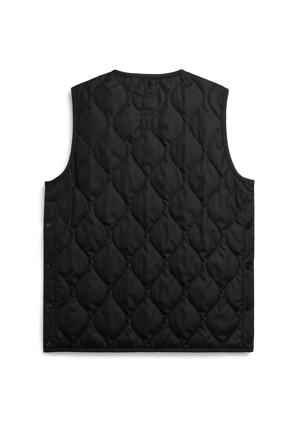 Military Zip V-Neck Down Vest - Black