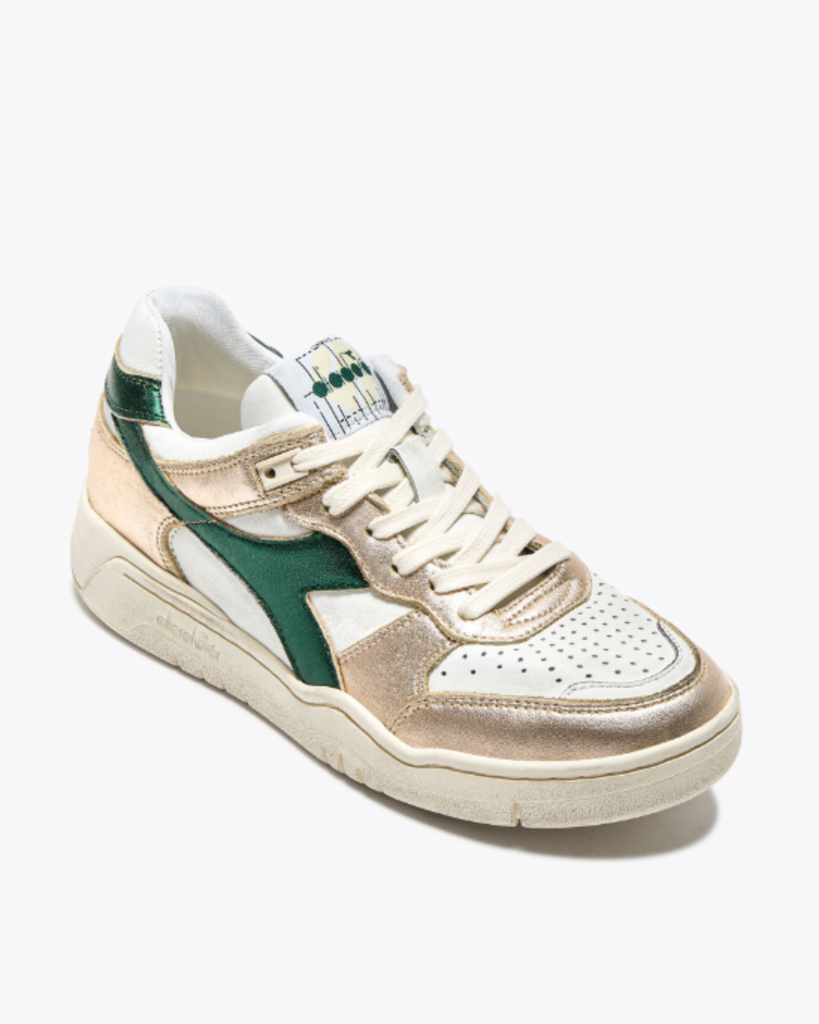 Diadora B. 560 - Metal Mix WN shoe shown from alternate front right angle, capturing premium leather layering, logo placement, and outsole texture.