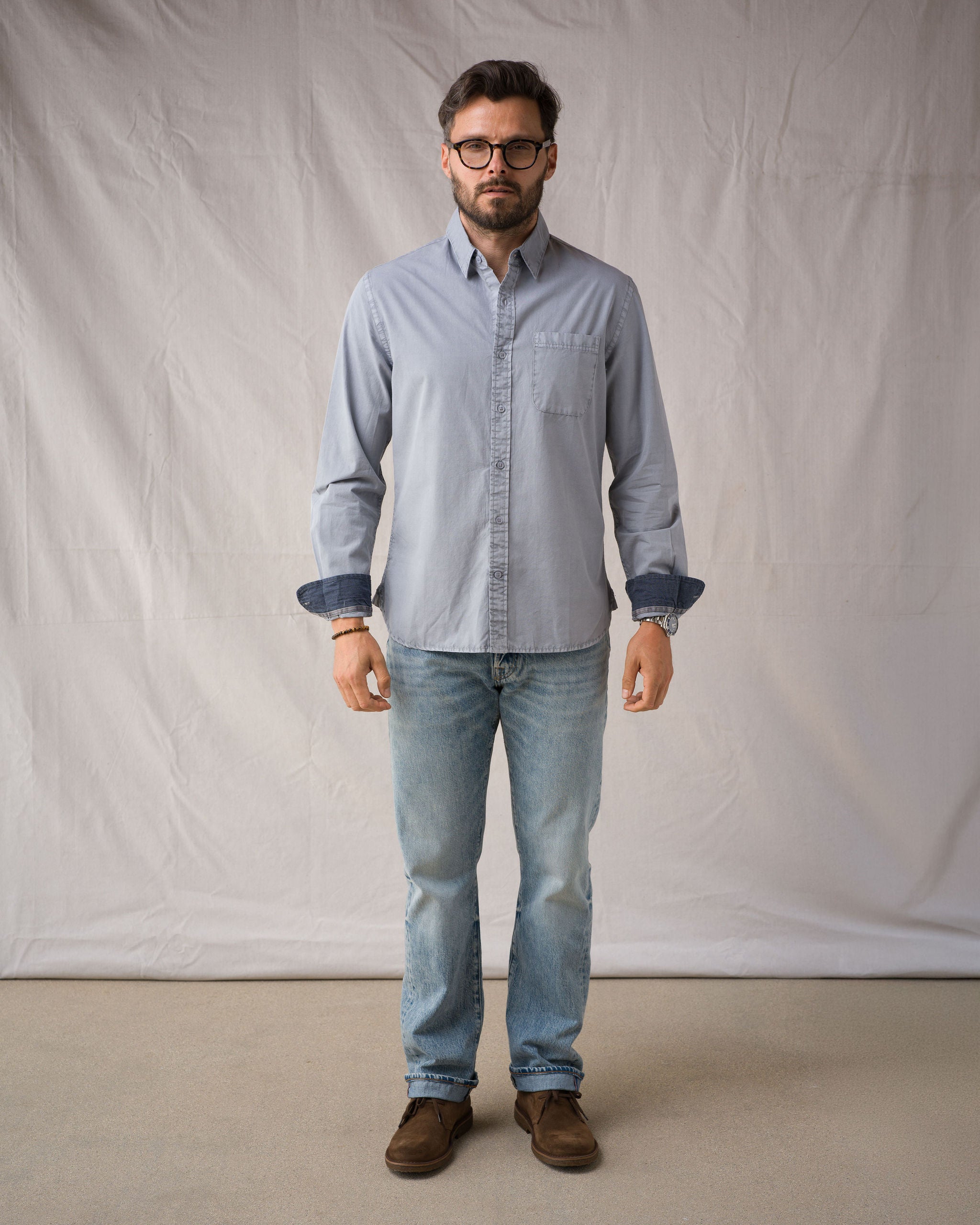 L/S Tailored Shirt - Compact Poplin - Slate Vintage