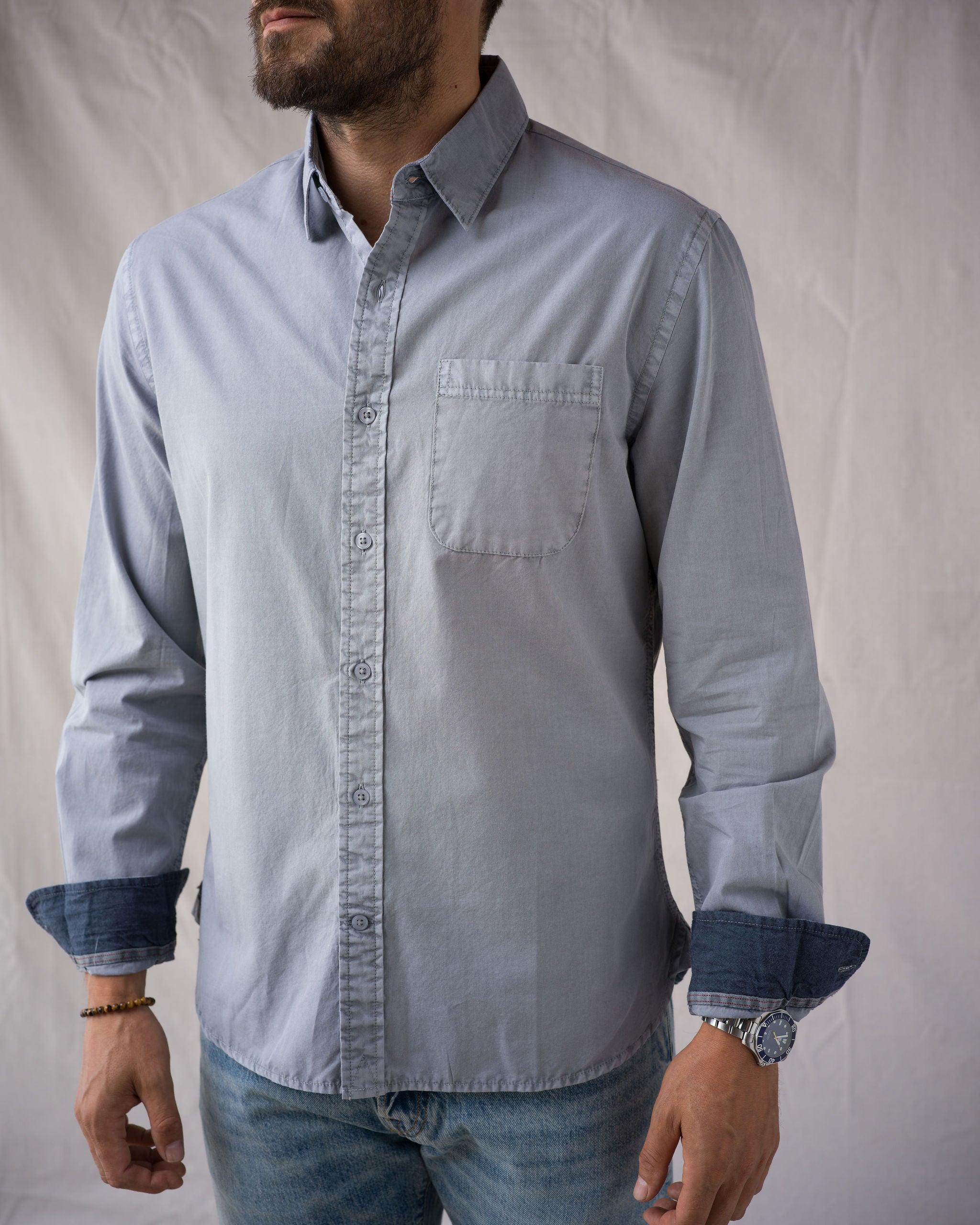 L/S Tailored Shirt - Compact Poplin - Slate Vintage