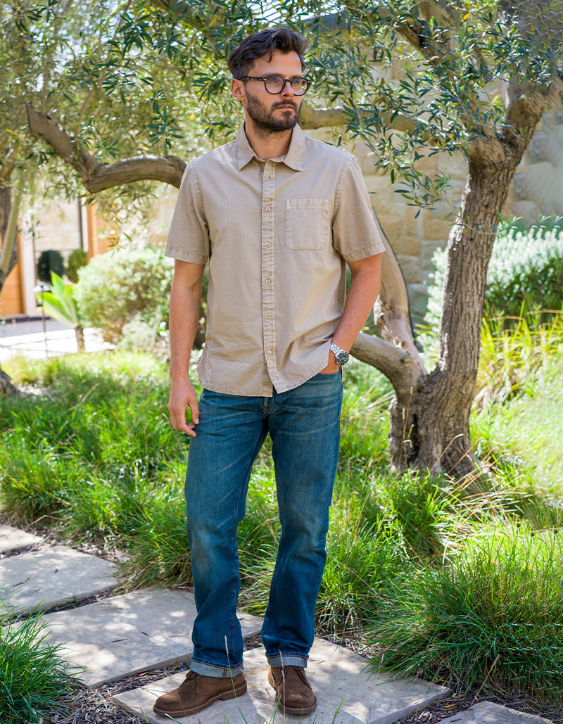 S/S Tailored Shirt Compact Poplin - Taupe Vintage