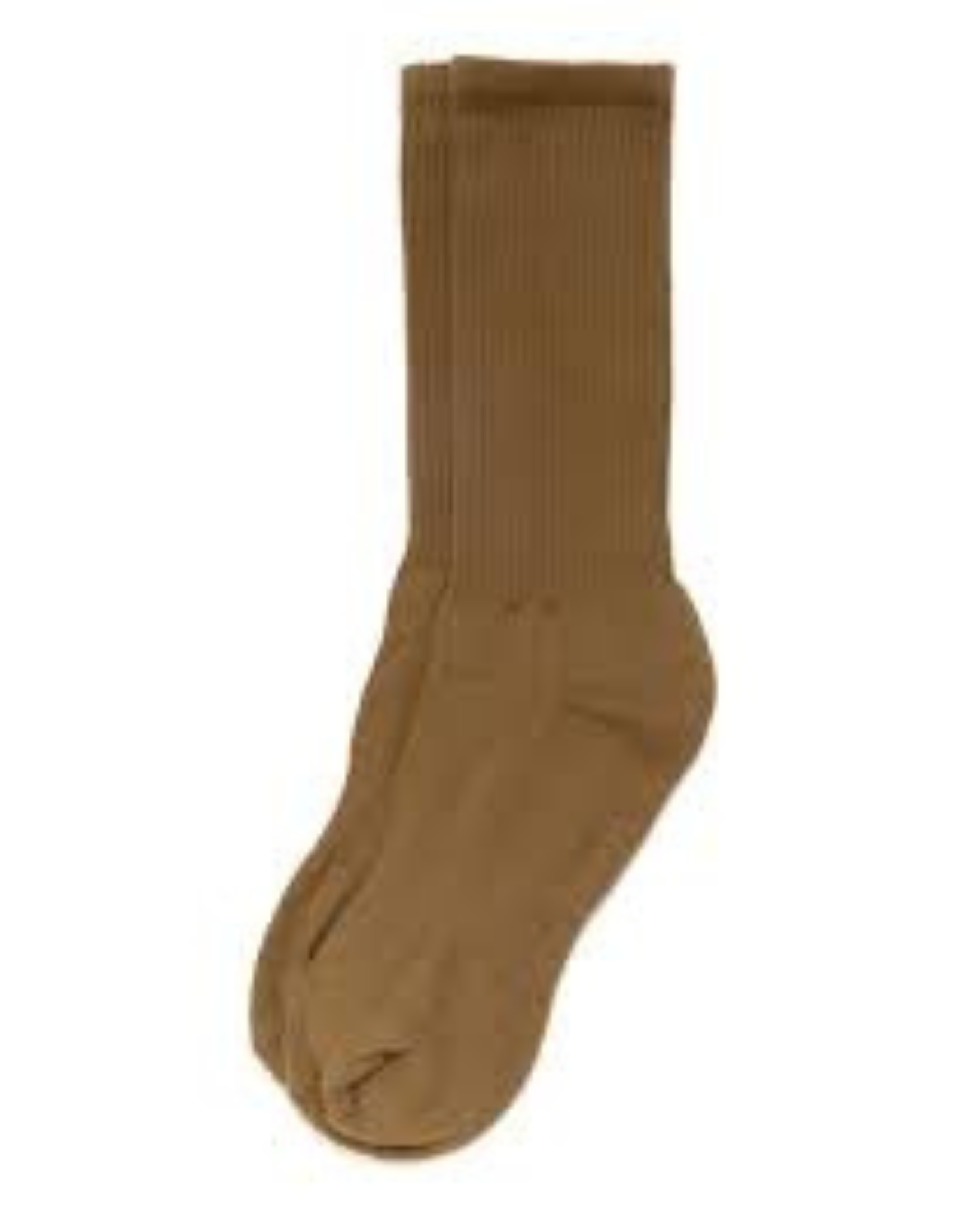 Mil-Spec Sport Socks - Coyote color in a top-down view, laid flat against a white background. The socks feature a ribbed texture along the calf and a smooth finish in the foot area. They are neatly folded, with the toes and heels visible, allowing for a clear showcase of their design and structure.
