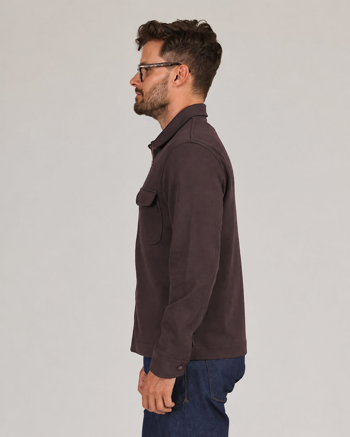 Diagonal Zip Up Jacket - Espresso