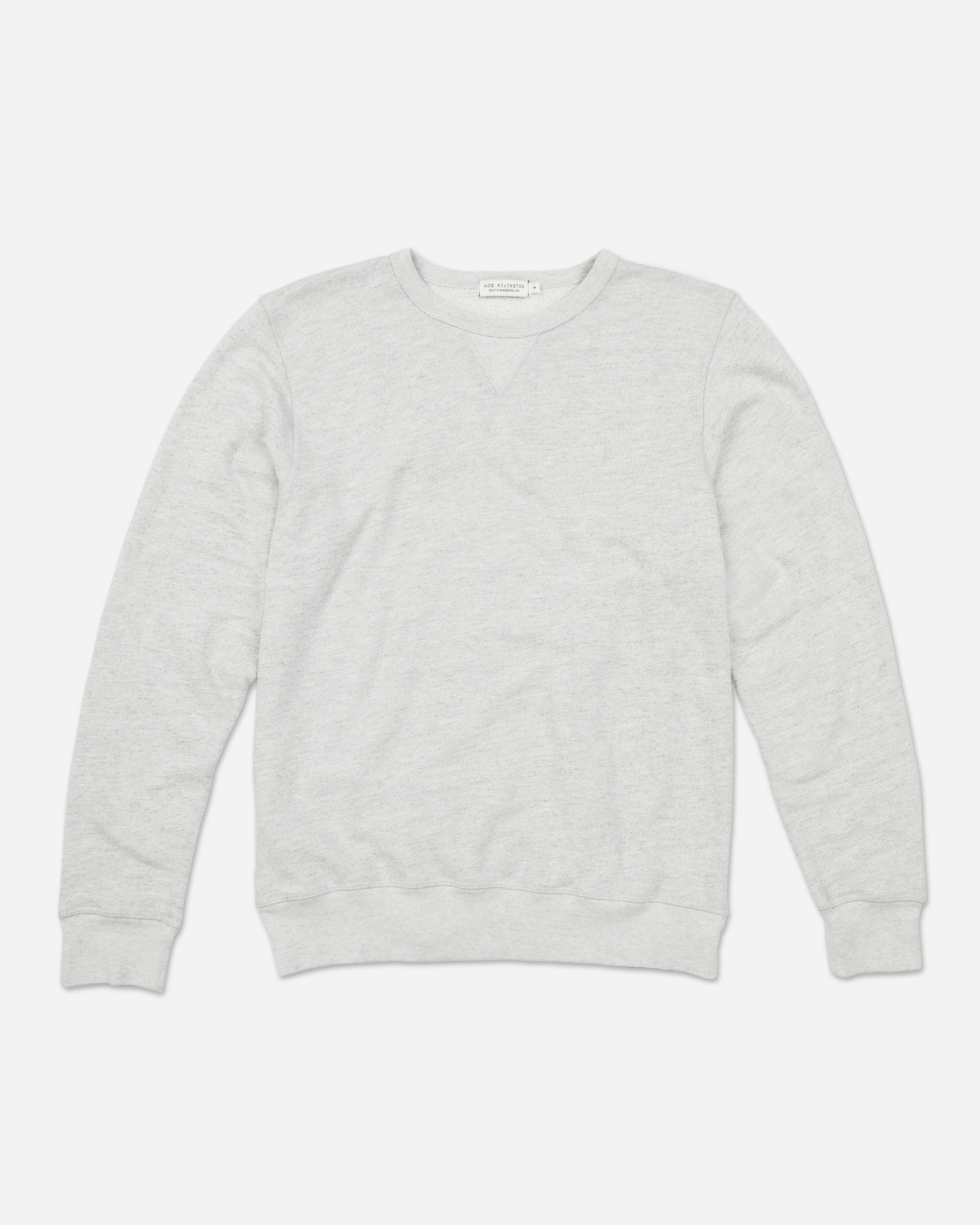 front of fully extended off white grey homespun french terry crew neck sweatshirt with white accent stitching