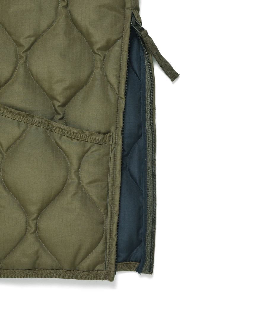 Military Zip V-Neck Down Vest - Dark Olive