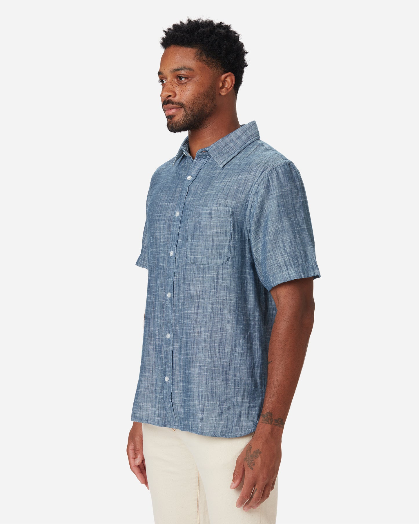 Double Gauze - Short Sleeve - Indigo Slub