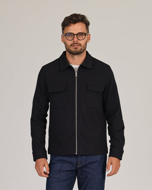 Diagonal Zip Up Jacket - Black