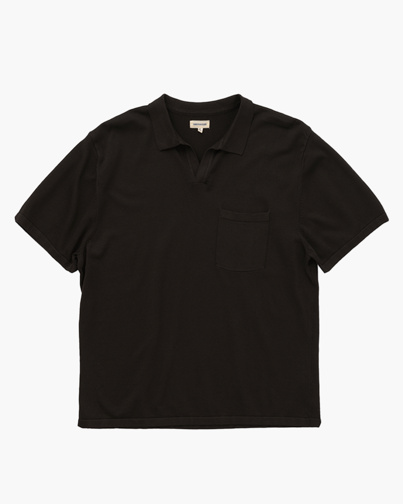 Raman Johnny Collar S/S Knit Polo - BLACK