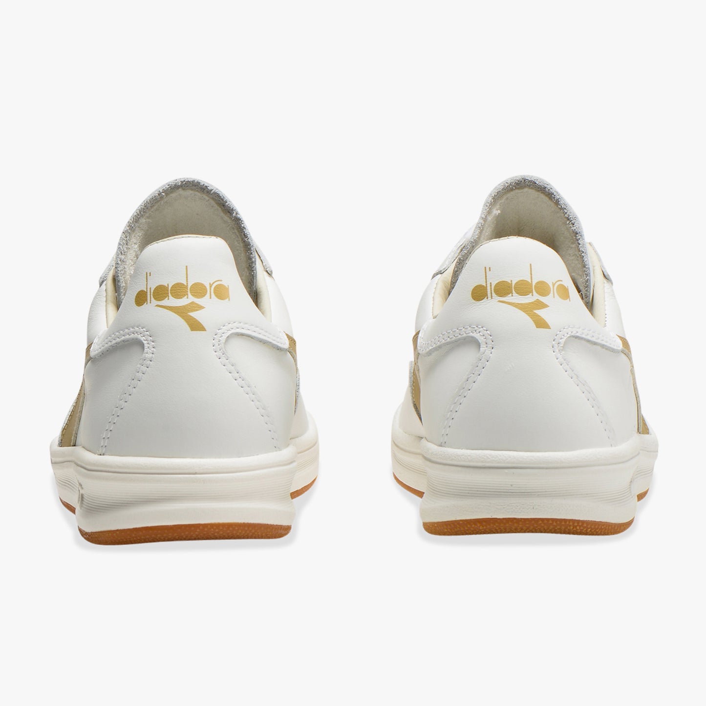 back view of white and gold B. elite h italia sport diadora shoes made in italy