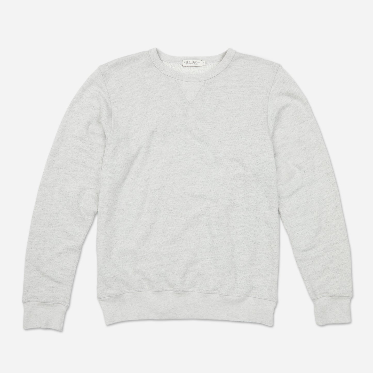 front of fully extended off white grey homespun french terry crew neck sweatshirt with white accent stitching