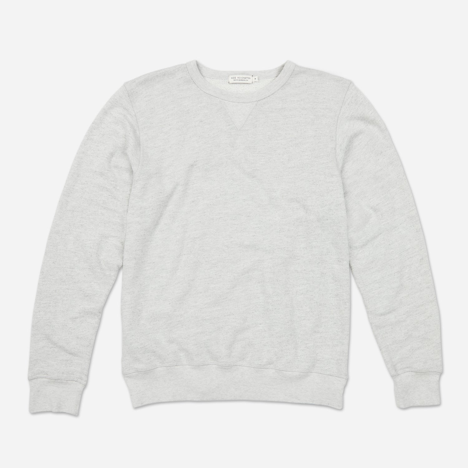 front of fully extended off white grey homespun french terry crew neck sweatshirt with white accent stitching