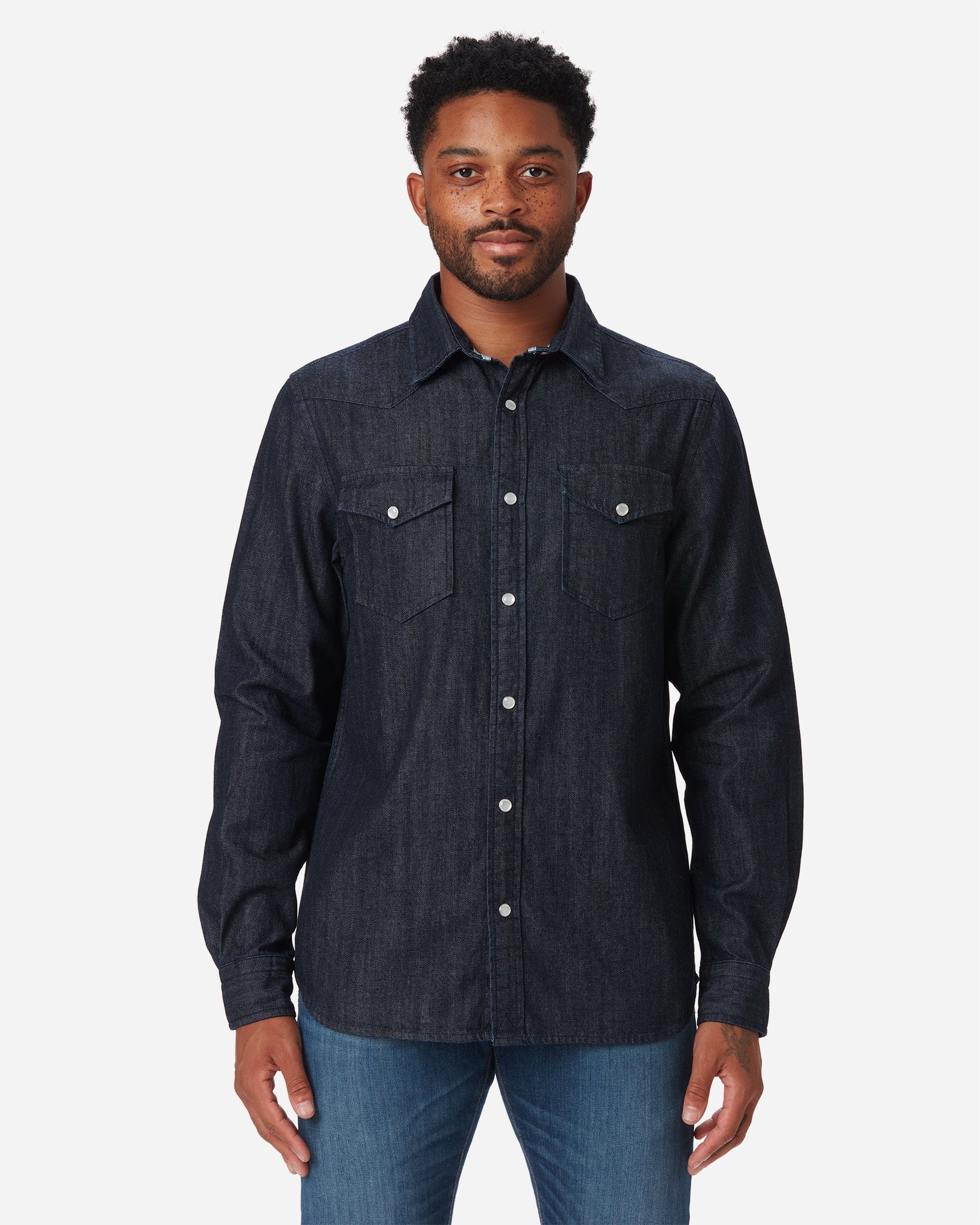 Albiate Washed Dark Indigo Heavy Denim Shirt by Proper Cloth