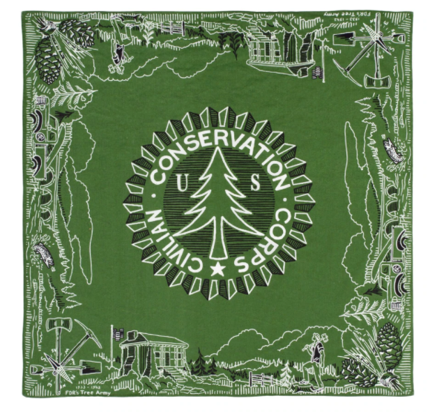 green bandana printed with US civilian conservation corps logo