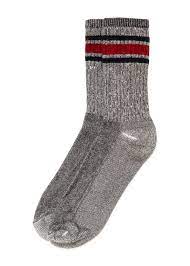 gray men's socks with red and green stripes